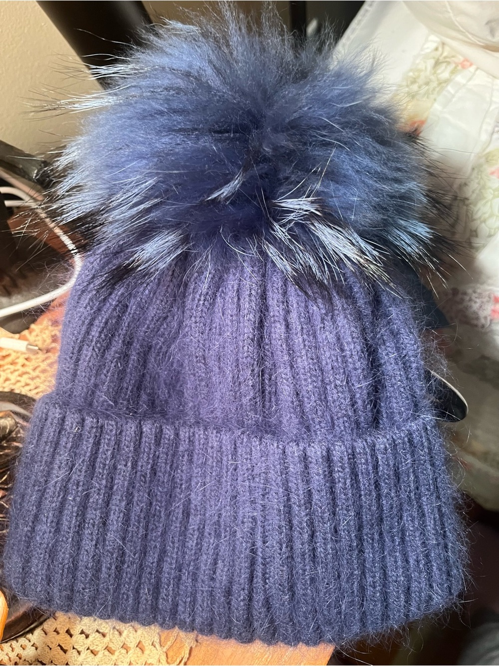 Linda Richard’s Navy Knit Fur Beanie.